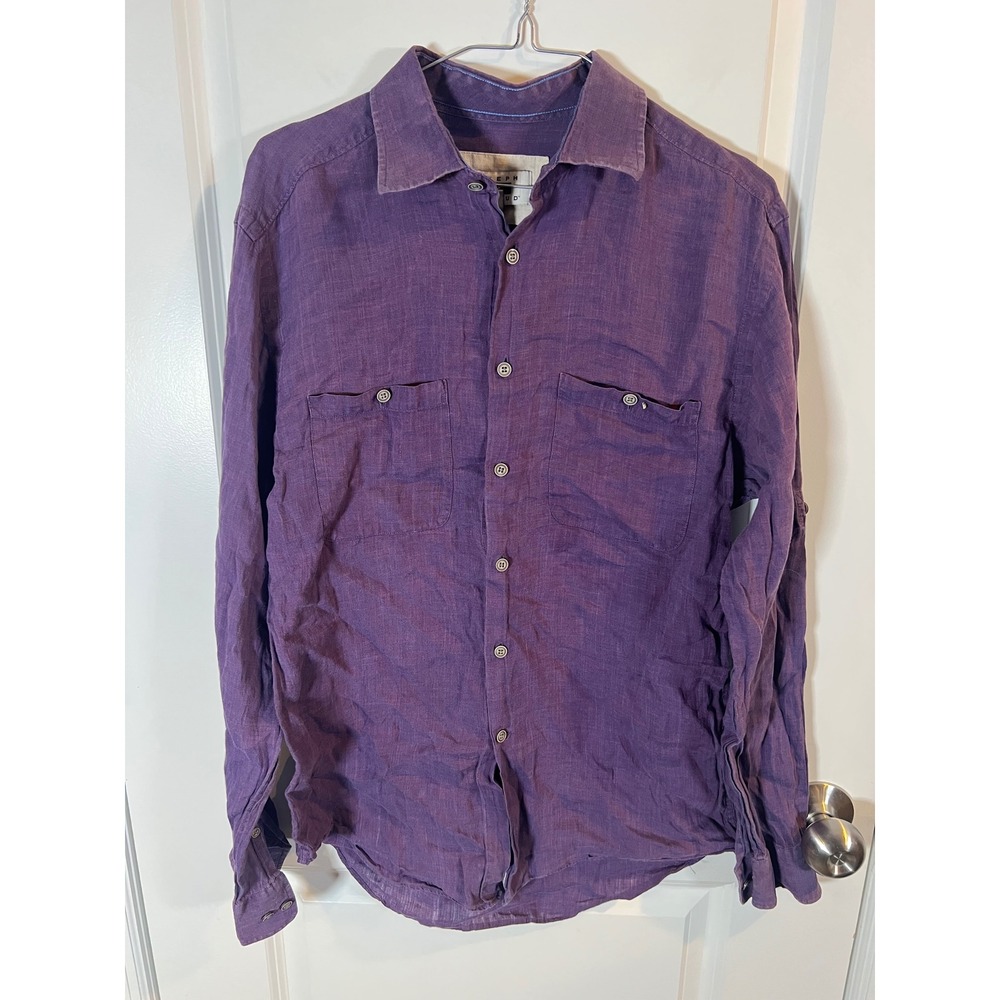 Joseph Abboud Mens Button Down Shirt‎ 100% Linen Purple Size M